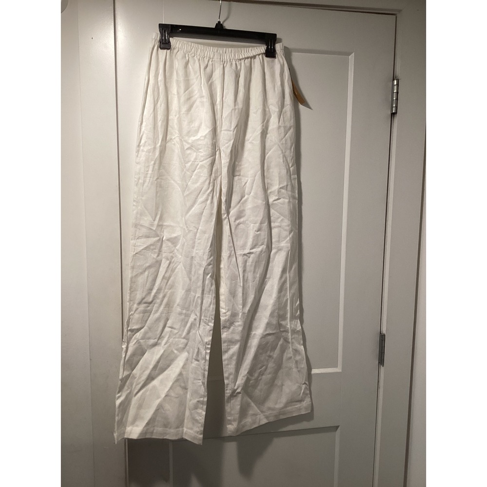 Few Moda CAARA White Linen Blend Wide Leg Elastic Waist Pants Womens Medium